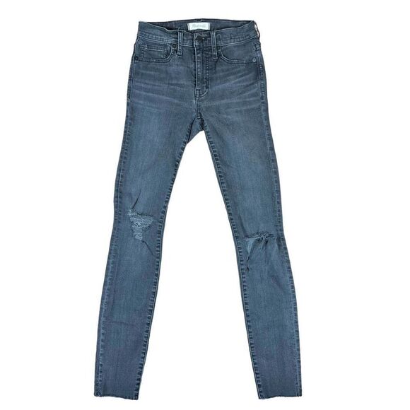 Madewell Distressed Black Washed 9” High-rise Skinny Jeans - Picture 1 of 9